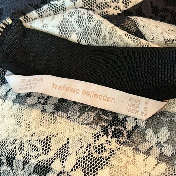 Zara Black and White Stripe Floral Lace Semi Sheer Top Size Small - Picture 7 of 8